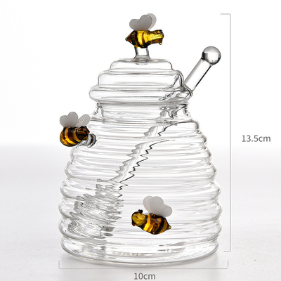 comprar Pote de mel transparente de 450ml com vareta de mistura e abelhas fabricação em linha