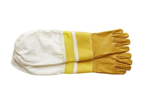 comprar Guantes de pele de cabra Guantes de abelha Guantes de proteção de pulso de couro Guante de lona semi-ventilada para apicultura fabricação em linha