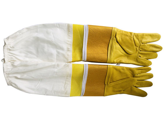 comprar Protetor amarelo e metade grossos do pulso da lona da pele da cabra #33 ventilados com a luva branca de pano fabricação em linha