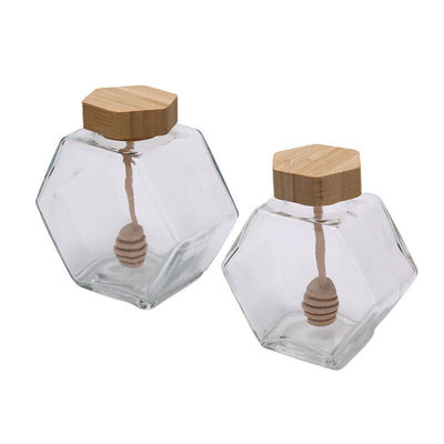 comprar Garrafas de vidro de Honey Jar Hexagon Glass Honey do espaço livre do molho do doce 220ML fabricação em linha