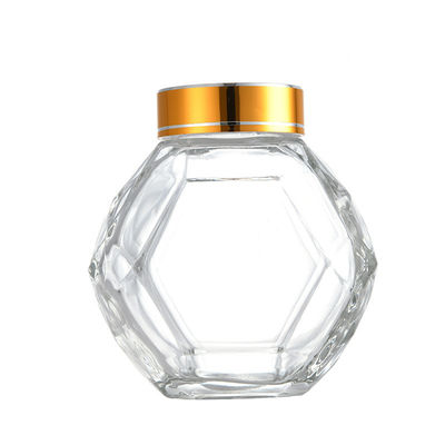 comprar Tampa preta vermelha do metal de Honey Bottle With Golden Silver do hexágono de vidro de 200ML 380ML fabricação em linha