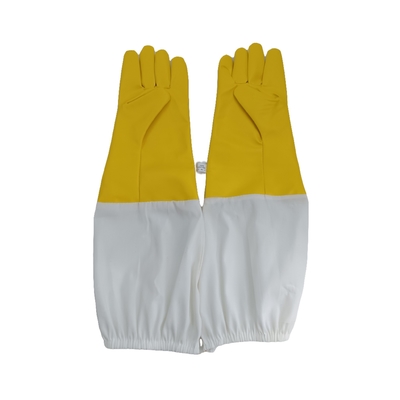 Luvas amarelas do plutônio para a apicultura com as luvas brancas da segurança da apicultura da luva de pano com punho longo