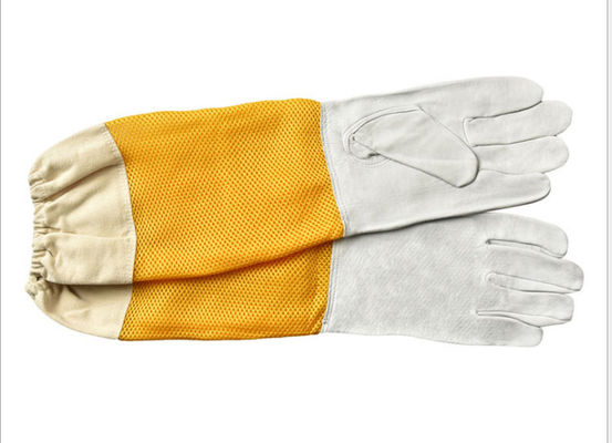 L - XL Luvas de apicultura de pele de ovelha branca com manga amarela ventilada suave