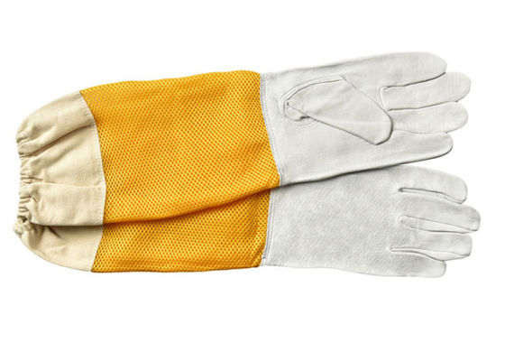 Luvas de apicultura de pele de ovelha com resistência à grelha ventilada amarela