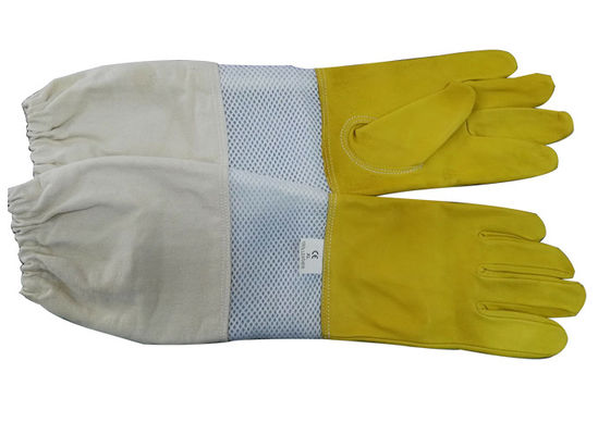 Luvas amarelas da segurança para a apicultura com o pulso ventilado branco